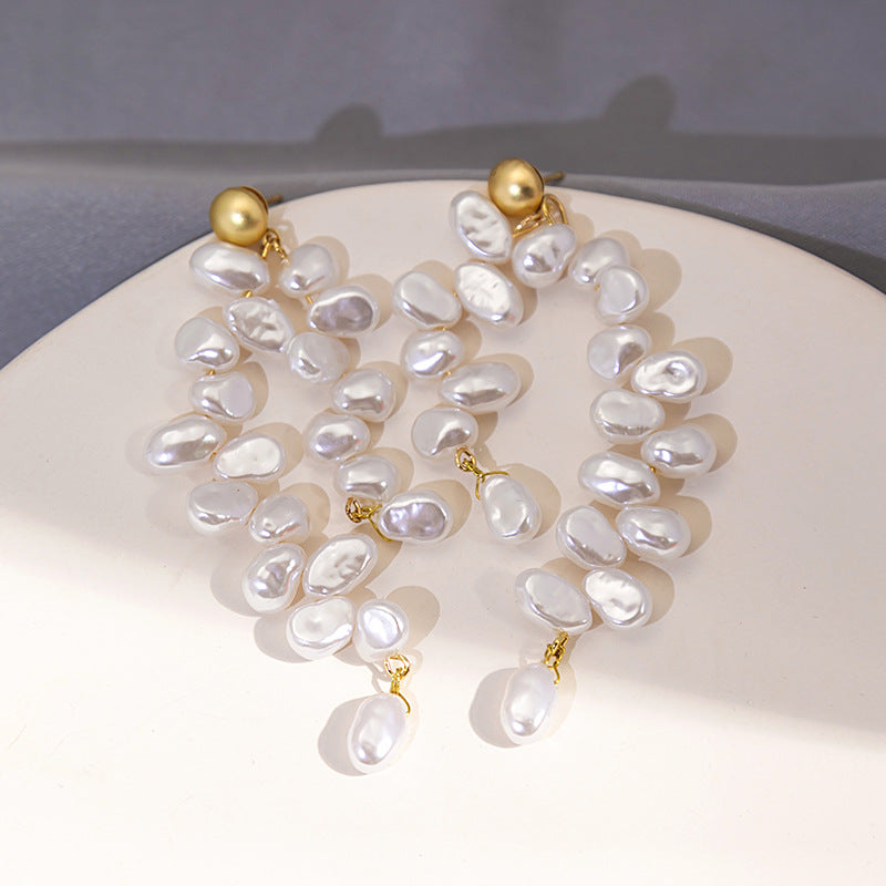 Baroque Pearl Tassel Earrings Long Dangle Ear Jewelry