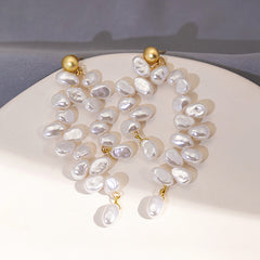 Baroque Pearl Tassel Earrings Long Dangle Ear Jewelry
