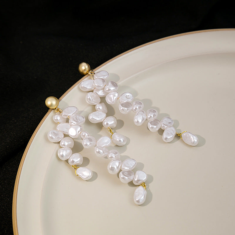 Baroque Pearl Tassel Earrings Long Dangle Ear Jewelry