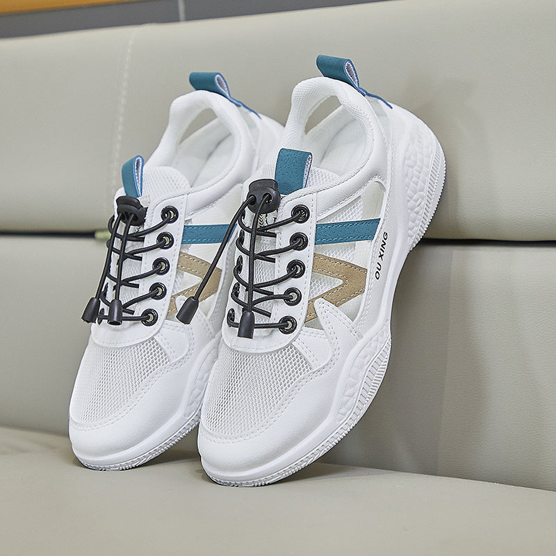 Breathable Cutout Summer Walking Shoes Lace-Up Flat Casual Sneakers