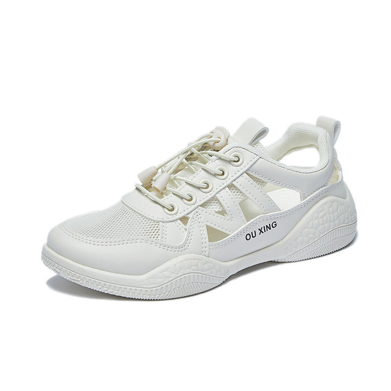 Breathable Cutout Summer Walking Shoes Lace-Up Flat Casual Sneakers