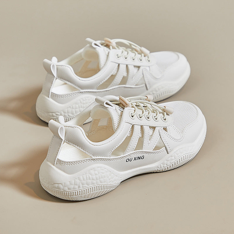 Breathable Cutout Summer Walking Shoes Lace-Up Flat Casual Sneakers