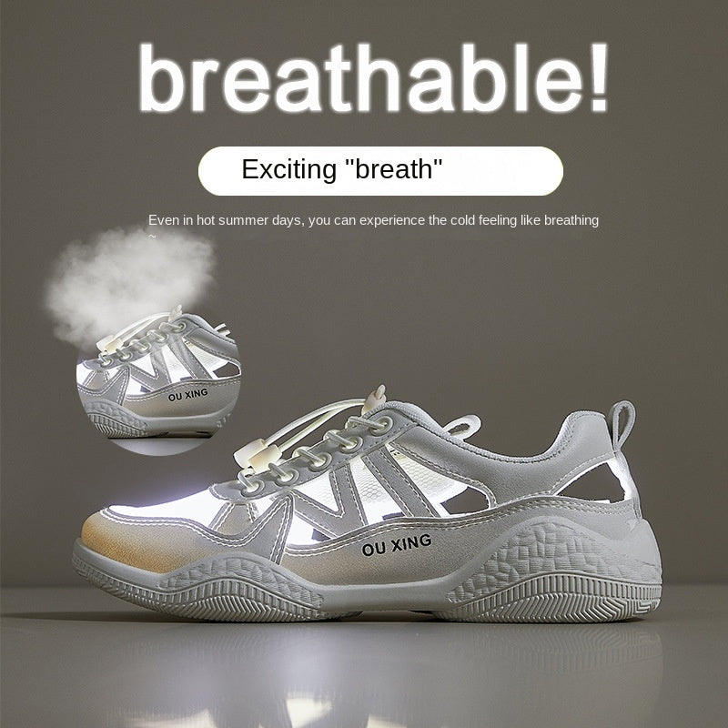 Breathable Cutout Summer Walking Shoes Lace-Up Flat Casual Sneakers