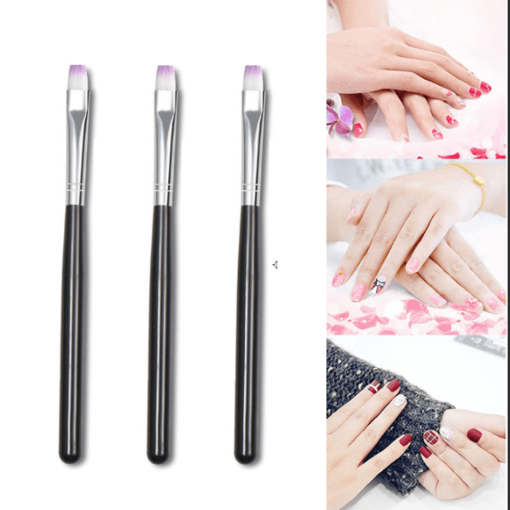 3PCS Nail Art Brush Set Drawing Pen Short Thick Lines Flat Head Phototherapy