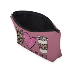 Leopard Print Zipper Makeup Bag Heart Coffee Cup Pattern Waterproof Purse