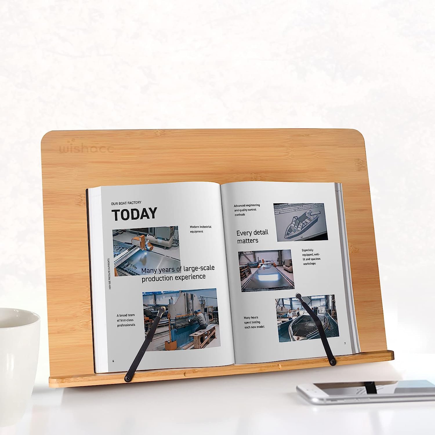 Adjustable Bamboo Book Stand with Page Paper Clips