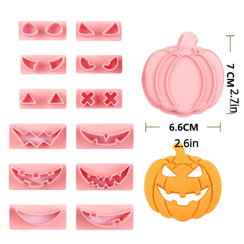 13pcs Halloween Pumpkin Cookie Cutters with Different Faces, Baking Tool