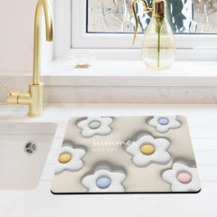 3D Stereo Embossed Dish Drying Pad Kitchen Drain Mat - Absorbent Washstand Mat