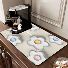 3D Stereo Embossed Dish Drying Pad Kitchen Drain Mat - Absorbent Washstand Mat