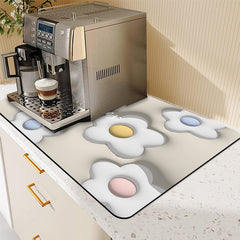 3D Stereo Embossed Dish Drying Pad Kitchen Drain Mat - Absorbent Washstand Mat