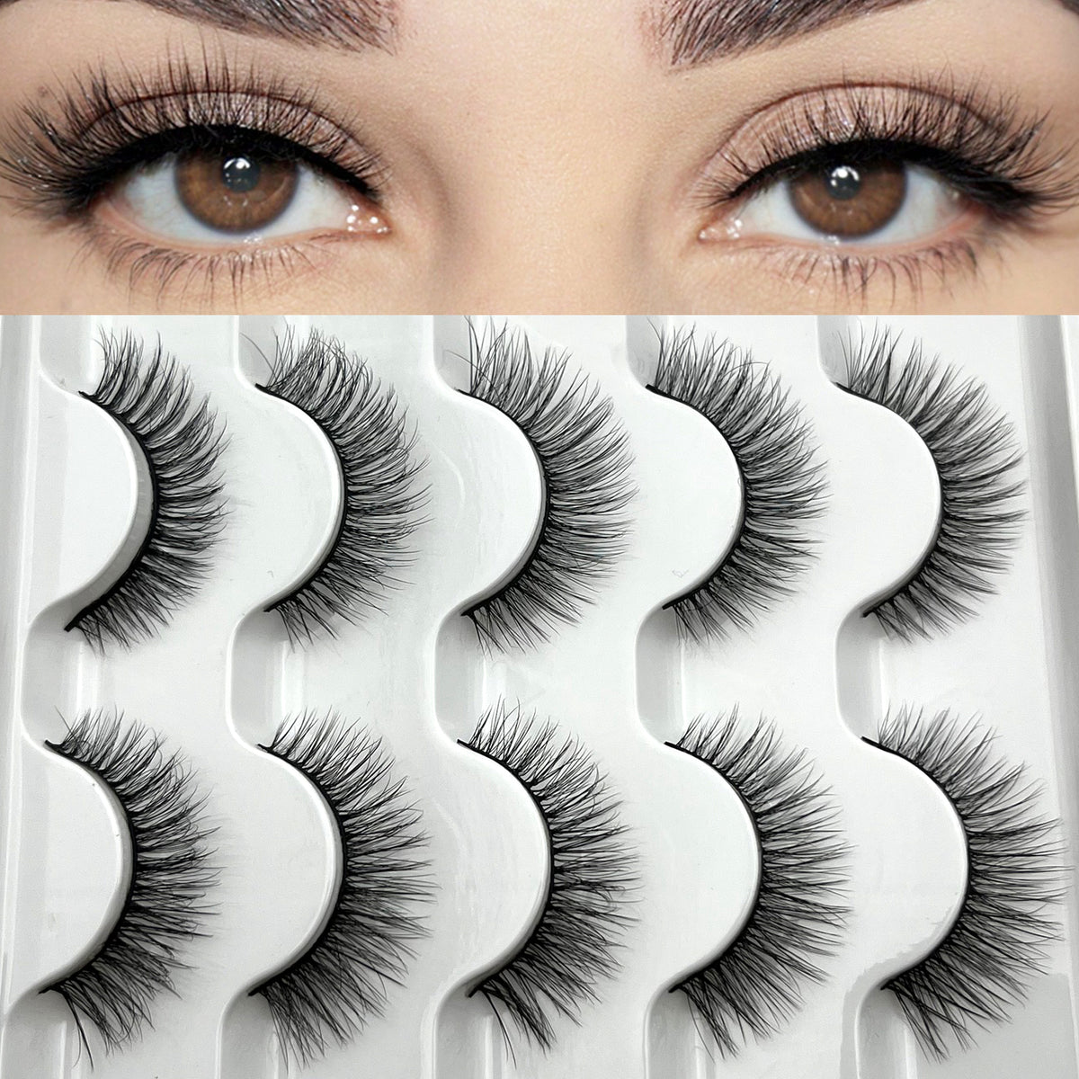 Mikiwi Natural Long Cat Eye Lashes Wispy Fluffy 3D Faux Mink