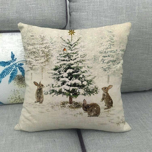 Linen Christmas Cushion Cover Xmas Decorations Without Pillow 45x45cm