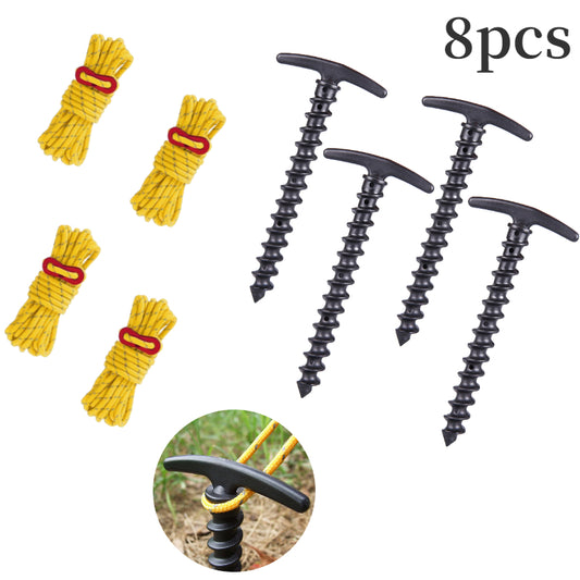 8pcs Tent Pegs Rope Combo Outdoor Camping Tent Rope Organizer Backpack Binding
