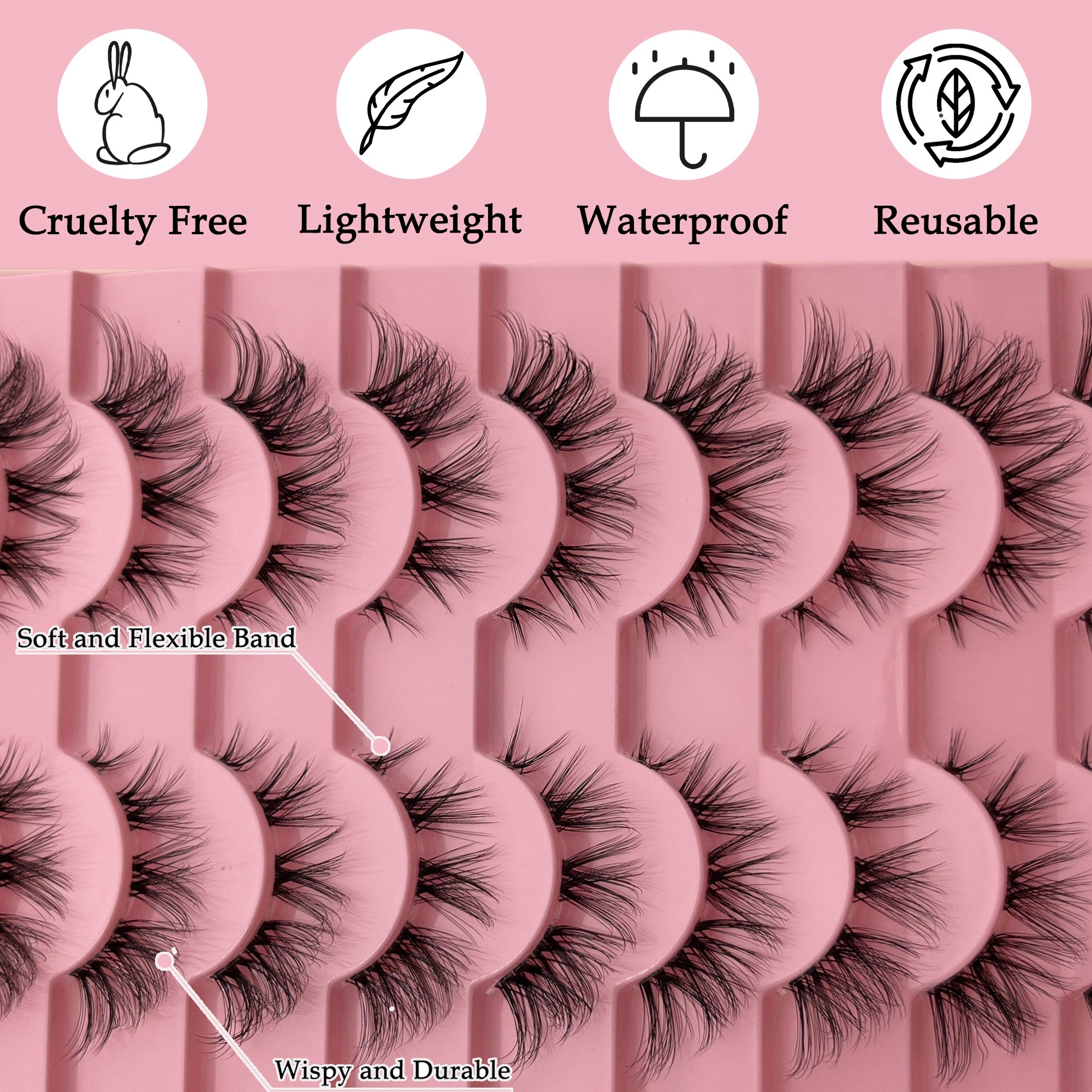 10 Pairs DIY Wispy Lashes Fox Eye Short Faux Mink False Eyelashes