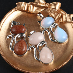 Natural Stone Pendant Kitten shaped Crystal Charms For Jewelry Mak
