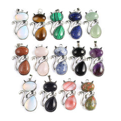 Natural Stone Pendant Kitten shaped Crystal Charms For Jewelry Mak