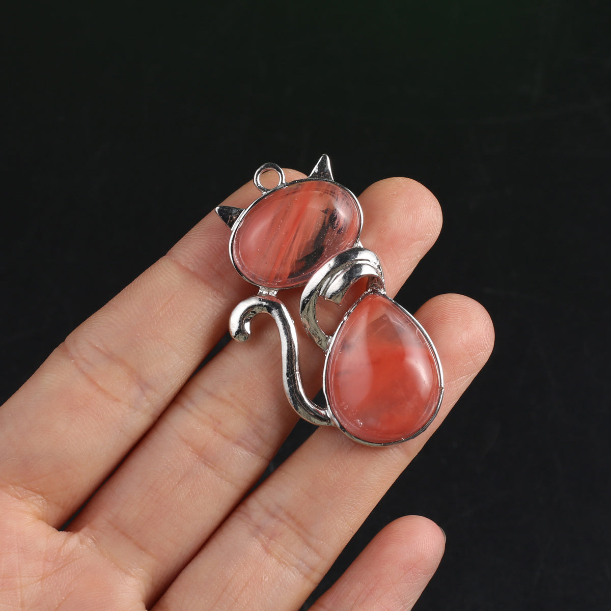 Natural Stone Pendant Kitten shaped Crystal Charms For Jewelry Mak