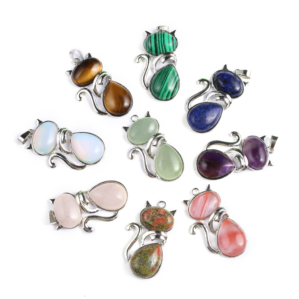 Natural Stone Pendant Kitten shaped Crystal Charms For Jewelry Mak