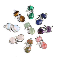 Natural Stone Pendant Kitten shaped Crystal Charms For Jewelry Mak