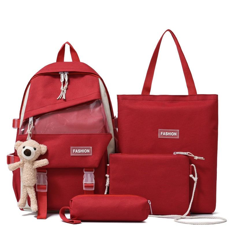 4pcs Backpack Crossbody Handbag Set Student Preppy Large Capacity Bag