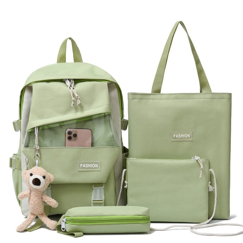 4pcs Backpack Crossbody Handbag Set Student Preppy Large Capacity Bag
