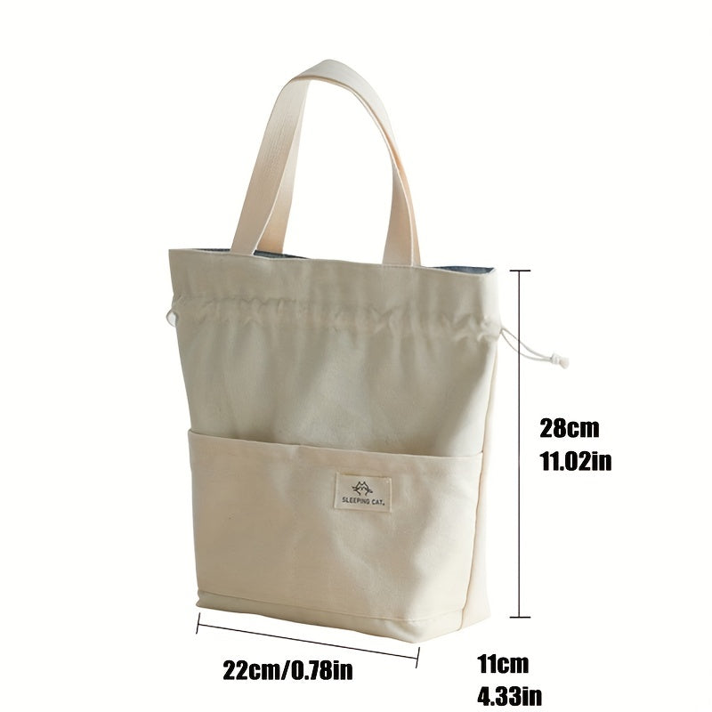 Canvas Lunch Bag Drawstring Portable Storage Bento Bag School Work Office Picnic