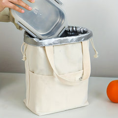 Canvas Lunch Bag Drawstring Portable Storage Bento Bag School Work Office Picnic