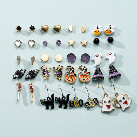 20 Pairs Halloween Witch Ghost Pumpkin Earrings Funny Horror Earrings
