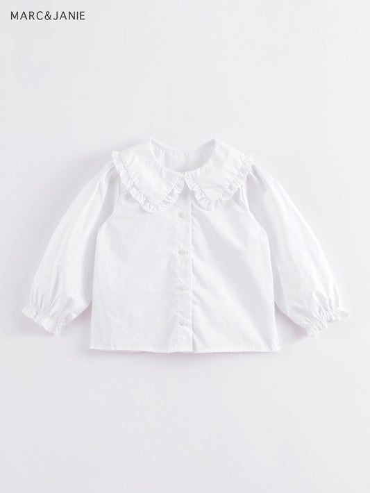 MARC&JANIE Girls Cotton Ruffle Trim Collar Shirt Kid s Button Down Blouse