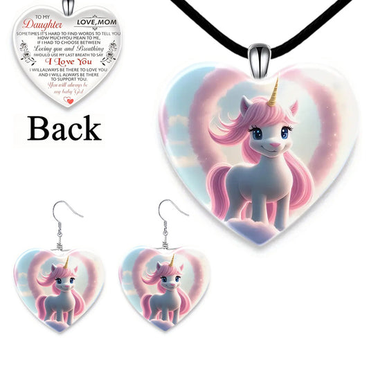 Unicorn Crystal Pendant Necklace Earring Set - Anniversary Gift