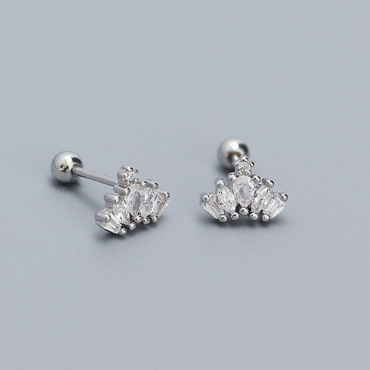 S925 Sterling Silver Rhinestone Crown Stud Earrings