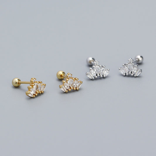 S925 Sterling Silver Rhinestone Crown Stud Earrings