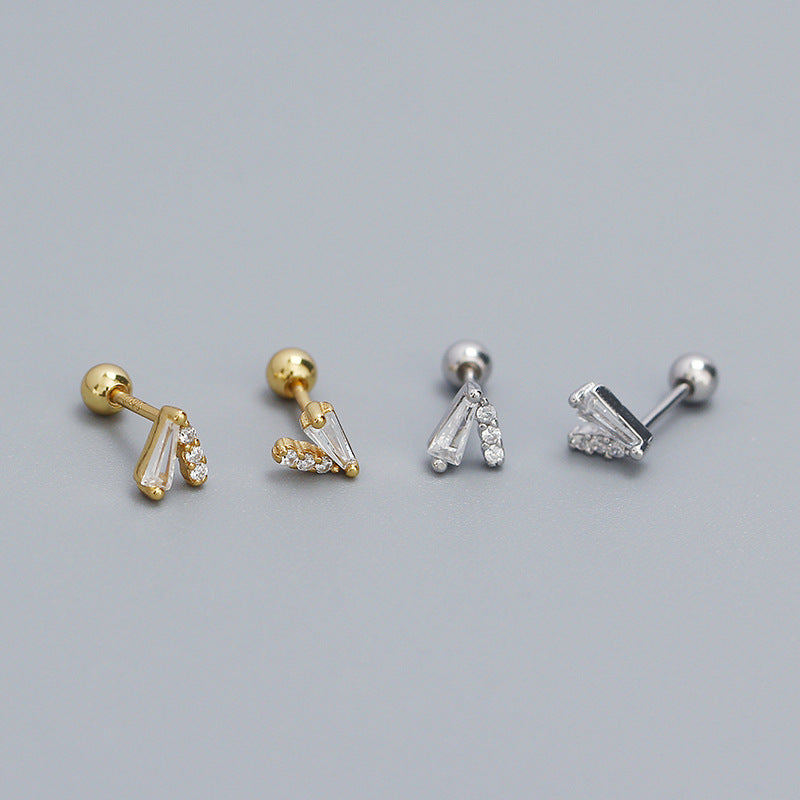 S925 Silver Zircon V Shaped Ear Bone Stud Jewelry For Girls
