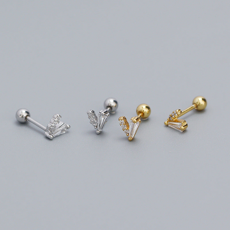 S925 Silver Zircon V Shaped Ear Bone Stud Jewelry For Girls