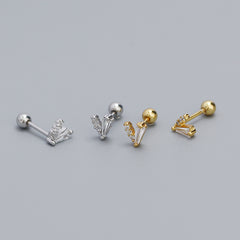 S925 Silver Zircon V Shaped Ear Bone Stud Jewelry For Girls