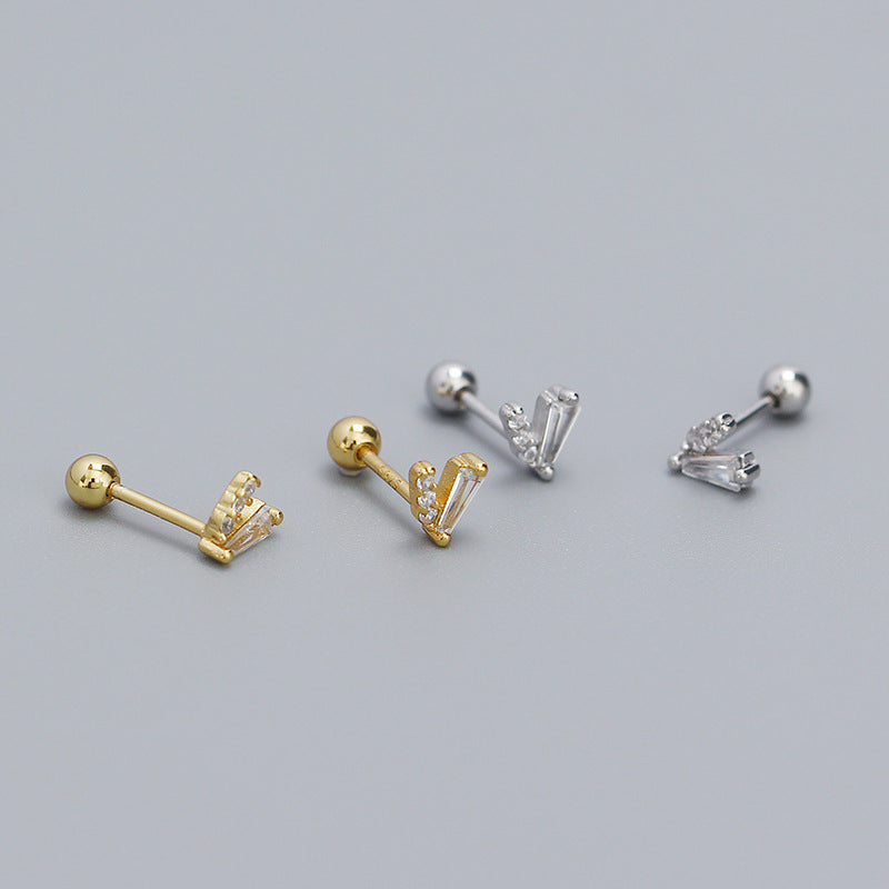 S925 Silver Zircon V Shaped Ear Bone Stud Jewelry For Girls