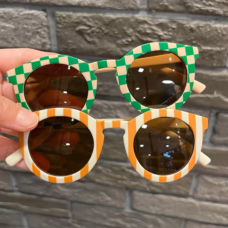 Girl's Oval Sunglasses UV Protection Striped Plaid Girls Sunglasses