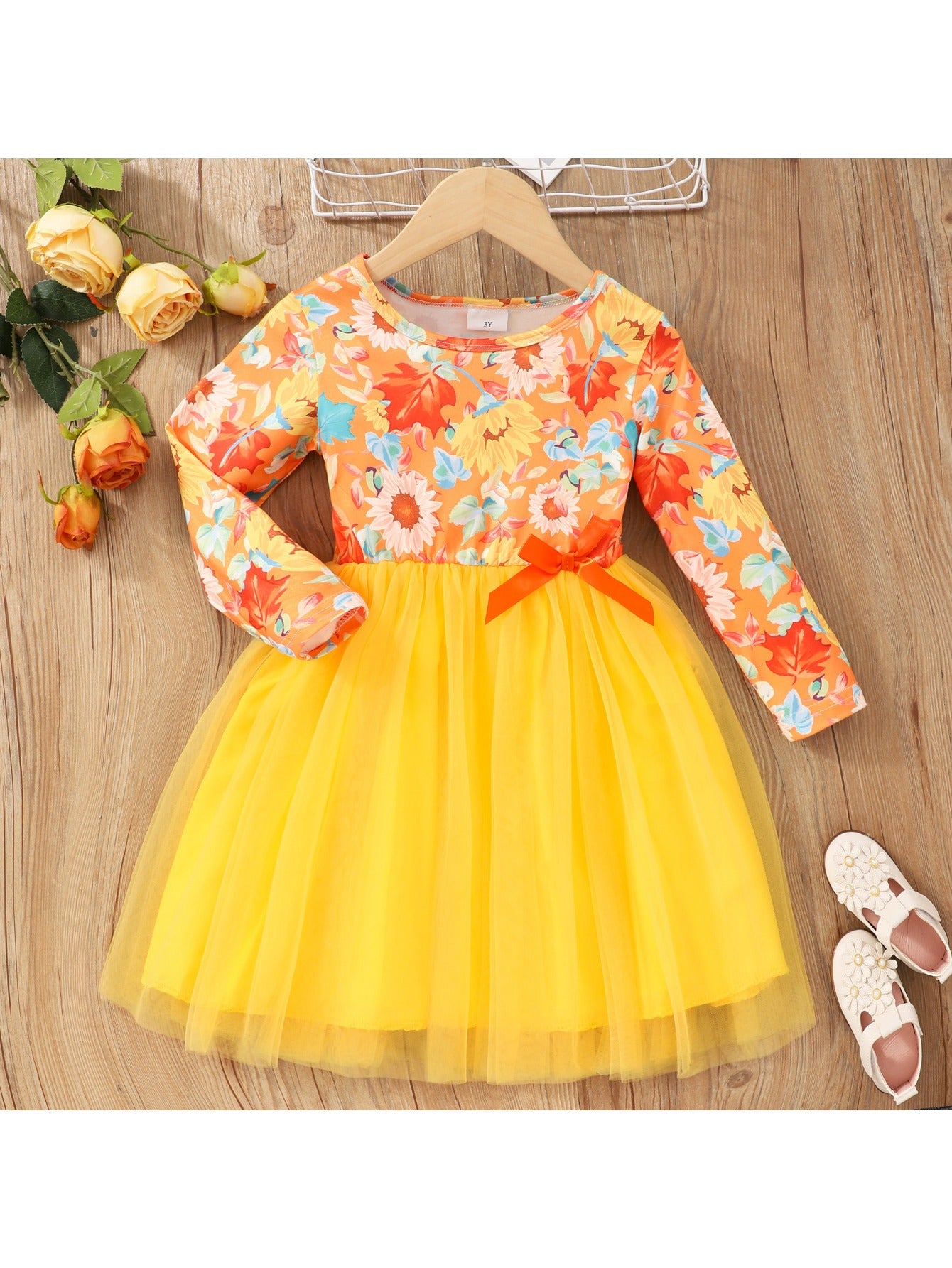 Sweet Pumpkin Graphic Girls Long Sleeve Tutu Dress Halloween Party
