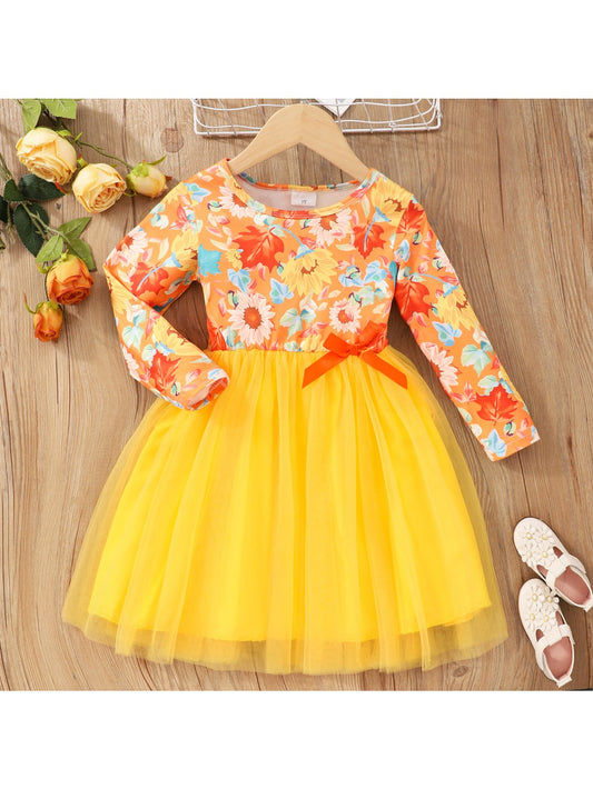 Sweet Pumpkin Graphic Girls Long Sleeve Tutu Dress Halloween Party