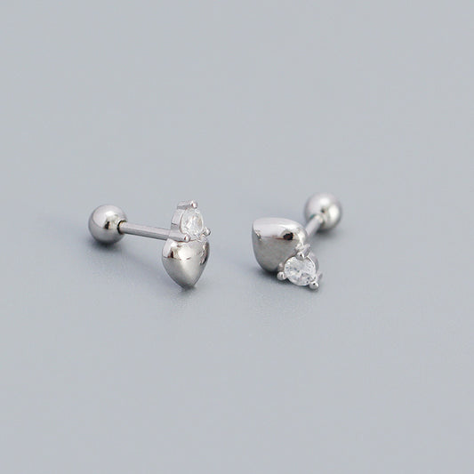 S925 Sterling Silver CZ Heart Mini Stud Earrings For Girls Daily Wear