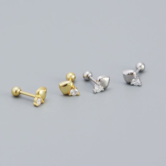 S925 Sterling Silver CZ Heart Mini Stud Earrings For Girls Daily Wear