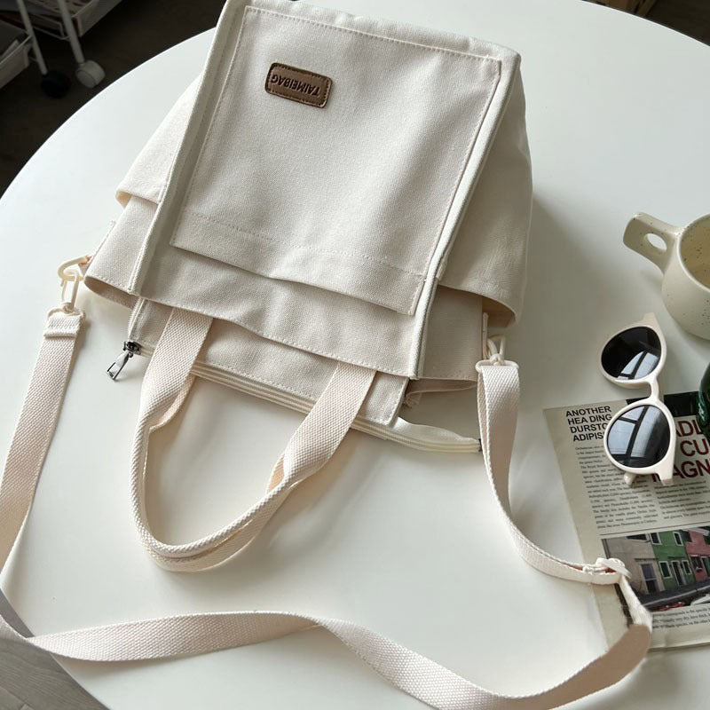 Minimalist Canvas Shoulder Bag Preppy Books Storage Bag
