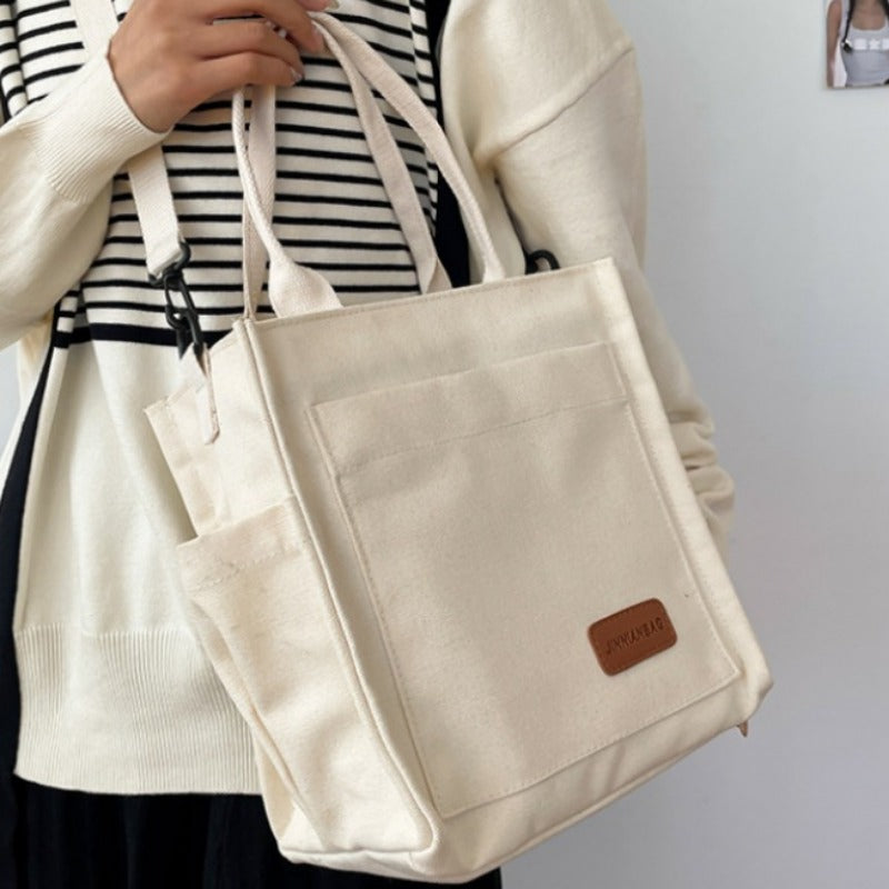 Minimalist Canvas Shoulder Bag Preppy Books Storage Bag