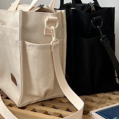 Minimalist Canvas Shoulder Bag Preppy Books Storage Bag
