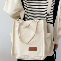Minimalist Canvas Shoulder Bag Preppy Books Storage Bag