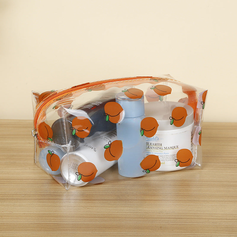 Peach Print Zipper Makeup Bag PVC Waterproof Travel Toiletry Bag