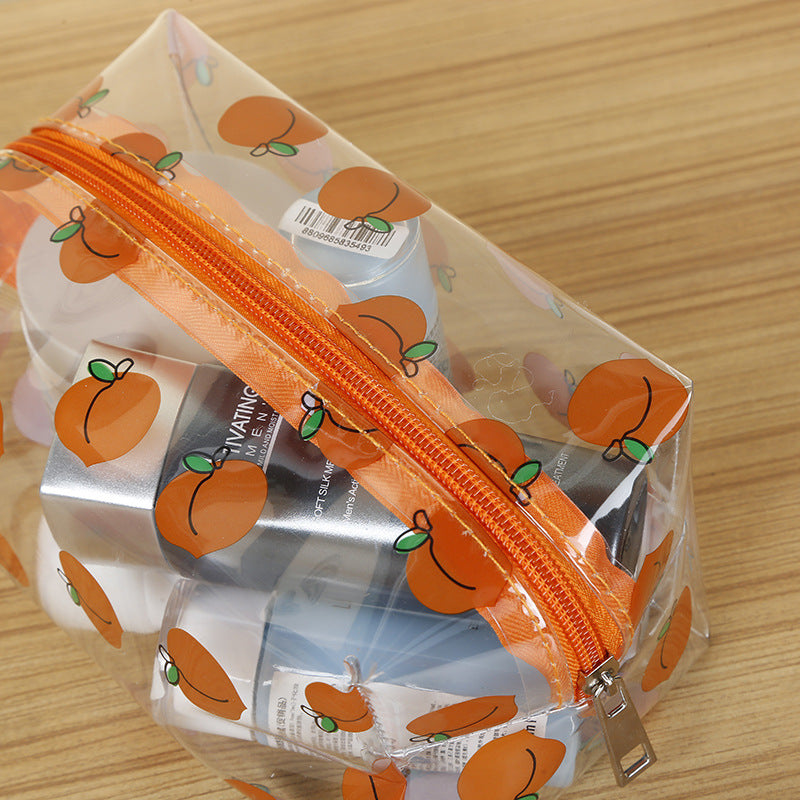 Peach Print Zipper Makeup Bag PVC Waterproof Travel Toiletry Bag