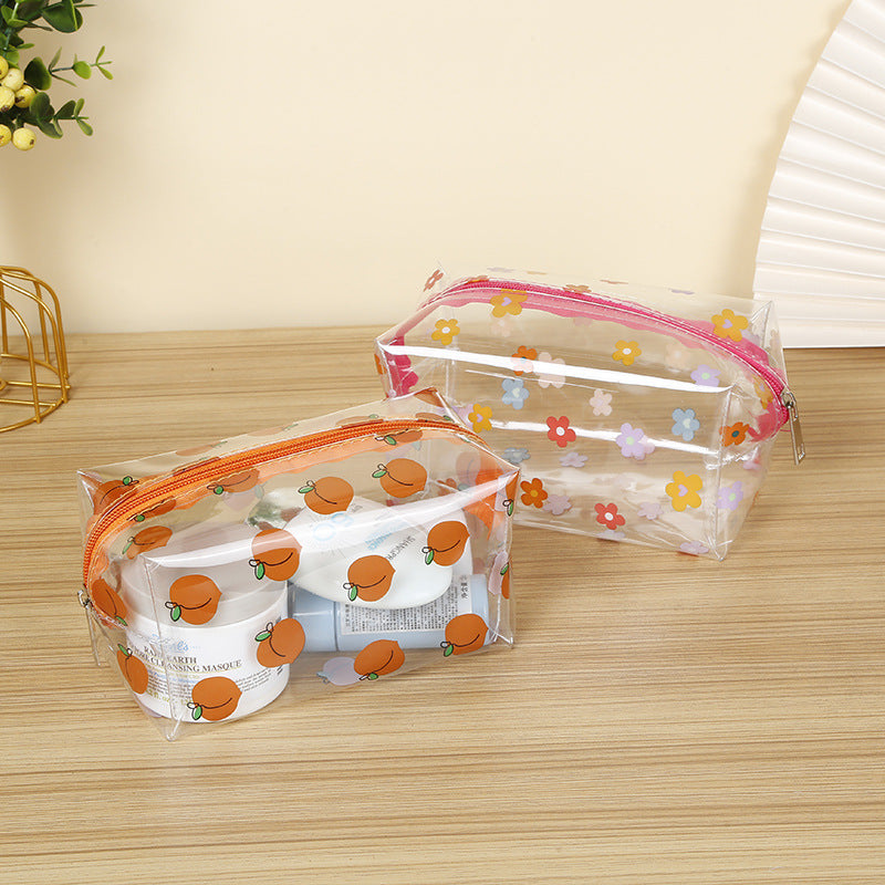 Peach Print Zipper Makeup Bag PVC Waterproof Travel Toiletry Bag
