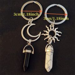 Sun Moon Keychain Natural Stone Hexagonal Crystal Backpack Pendant