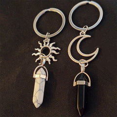 Sun Moon Keychain Natural Stone Hexagonal Crystal Backpack Pendant